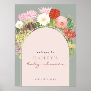 Sage Green Boho Cactus Welcome Baby Shower Poster