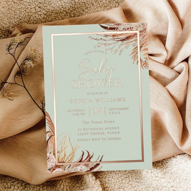 Sage Green Boho Chic Baby Shower Real Rose Gold (Creator Uploaded)