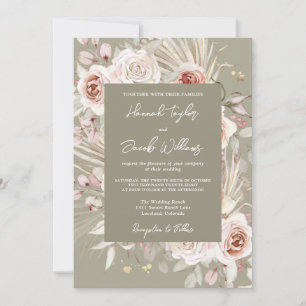 Sage Green Boho Chic Rustic Floral Wedding Invitation