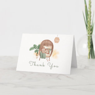 Sage Green Boho Cozy Teddy Bear Sleep Baby Shower Thank You Card