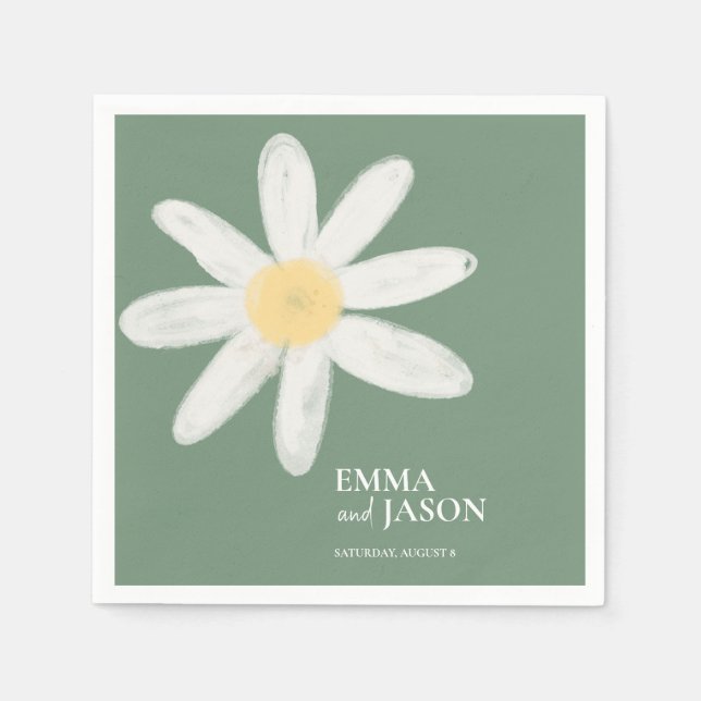 Sage Green Boho Daisy Floral Napkins (Front)