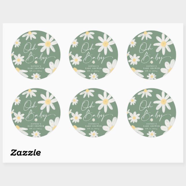 Sage Green Boho Daisy Sticker rond Fleur (Feuille)