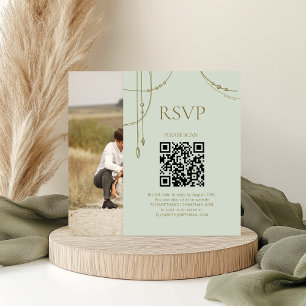 Sage Green Boho Draped Beaded Wedding QR Code RSVP Enclosure Card