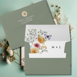 Sage Green Boho Elegant Wildflower Wedding Envelope