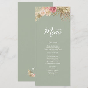 Sage green Boho Floral Mariage plat Menu