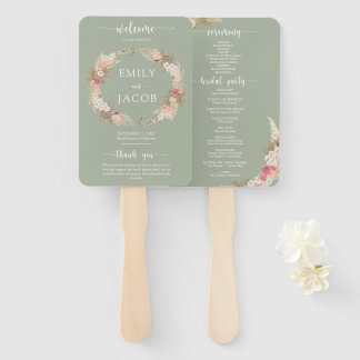 Sage Green Boho Floral Wedding Hand Fan
