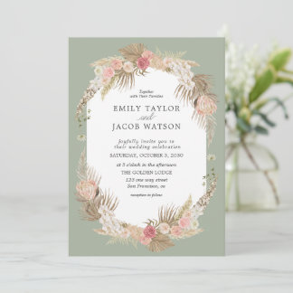 Sage Green Boho Floral Wedding invitation