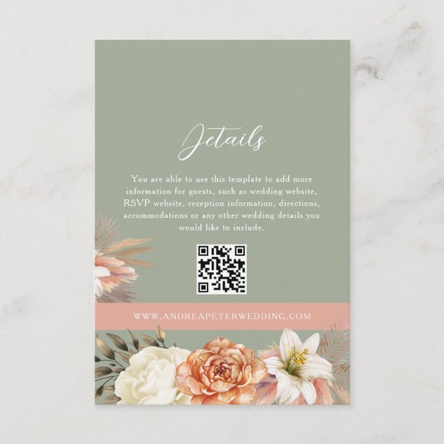 Sage Green Boho Floral Wedding QR Card (Front)
