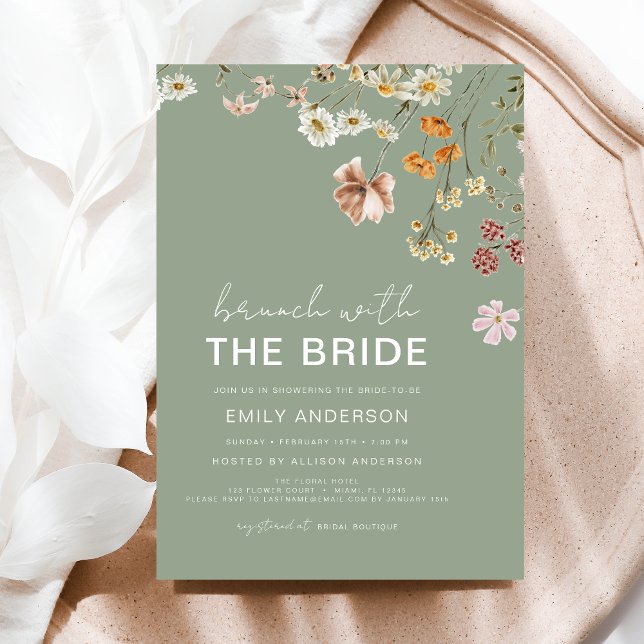 Sage Green Boho Floral Wildflower Bridal Brunch Invitation (Creator Uploaded)