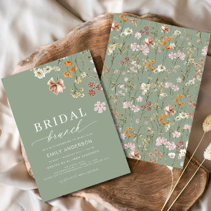 Sage Green Boho Floral Wildflower Bridal Brunch Invitation