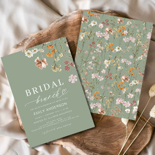 Sage Green Boho Floral Wildflower Bridal Brunch Invitation