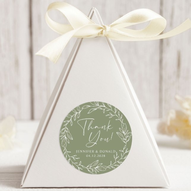 Sage Green Boho Flower Thank You Wedding Classic Round Sticker (Creator Uploaded)