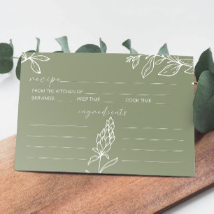 Sage Green Boho Flowers Wedding Recipe Card