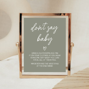 Sage Green Boho Minimalist Don't Say Baby  Poster
