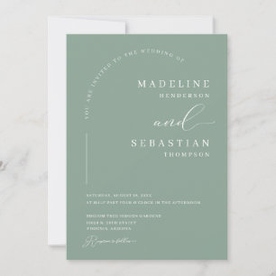 Sage Green Boho Modern Arch Photo Wedding Invitation