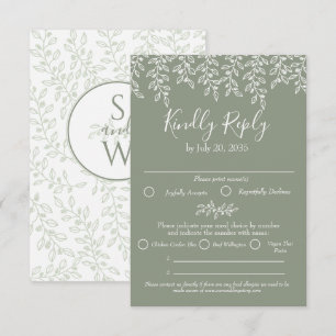 Sage Green Boho Modern Elegant Botanical Wedding RSVP Card