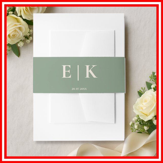 Sage Green Boho | Monogram  Invitation Belly Band (Creator Uploaded)