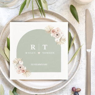 Sage Green Boho Pampas Elegant Wedding Minimalist Napkin