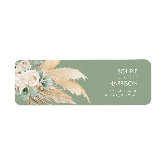 Sage Green Boho Pampas Grasse Adresse de retour (Devant)