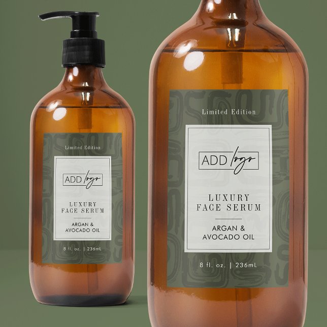 Sage Green Boho Pattern Waterproof Product Label (modern abstract sage green cosmo bottle waterproof label with your logo and customizable colors)