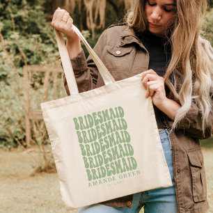 Sage Green Boho Retro Personalized Bachelorette  Tote Bag