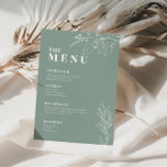 Sage Green Boho Wedding Menu with floral artwork<br><div class="desc">This menu is characterized by boho style, floral artwork, and sage green colour, with a mix of different font styles, often in different sizes, to create a unique, eclectic look that makes these menus a natural aesthetic. Printed on high-quality cardstock, they will surely impress your guests and set the tone...</div>