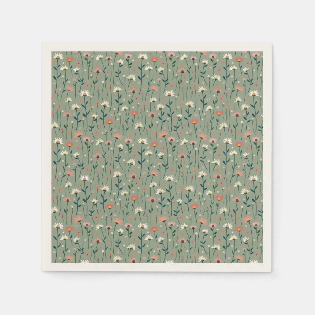 Sage Green Boho Wildflower Baby in Bloom Shower Napkin (Front)