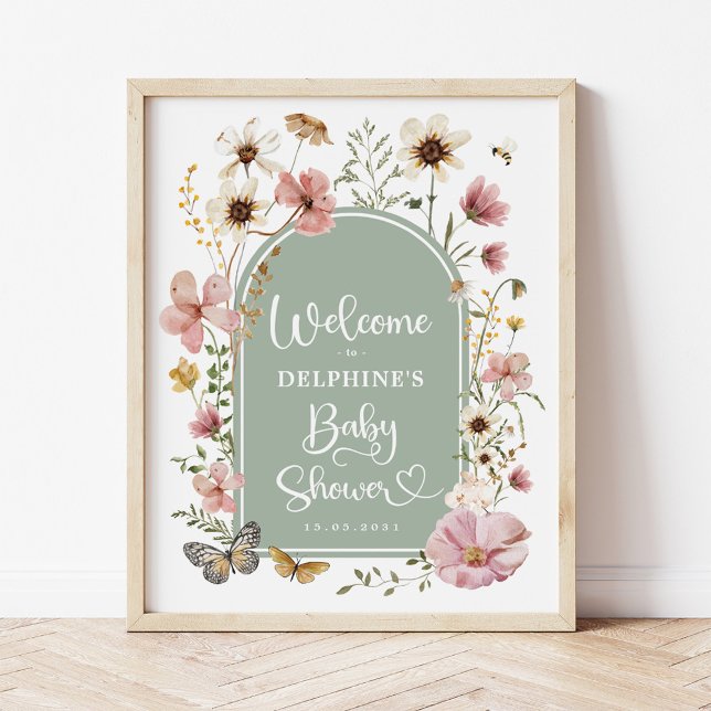 Sage Green Boho Wildflower Baby Shower Welcome Poster (Creator Uploaded)