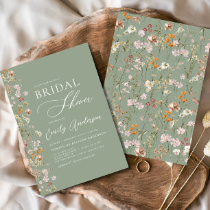 Sage Green Boho Wildflower Bridal Shower Elegant Invitation