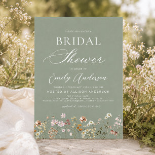 Sage Green Boho Wildflower Bridal Shower Invitation