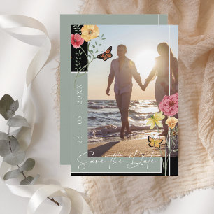 Sage Green Boho Wildflower Photo Save the Date