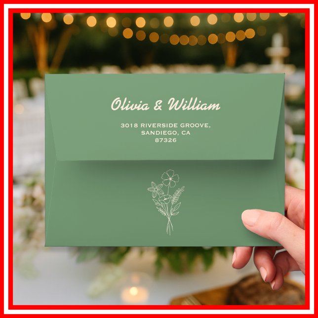 Sage Green Boho | Wildflower Return Address Envelope (Creator Uploaded)