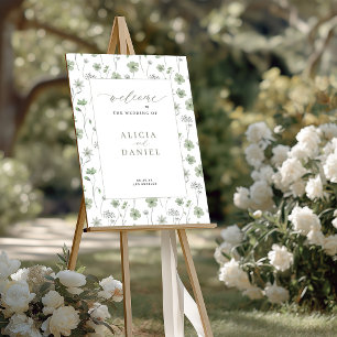 Sage green boho wildflower wedding welcome sign