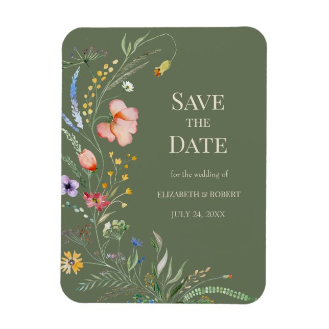 Sage Green Boho Wildflowers Save The Date Card Magnet (Vertical)