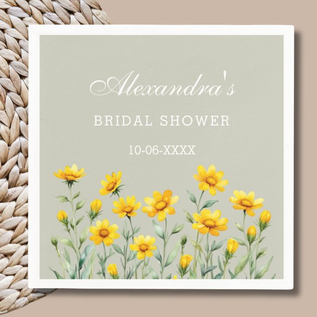 Sage Green Boho Yellow Wildflower Bridal Shower Napkin (Creator Uploaded)