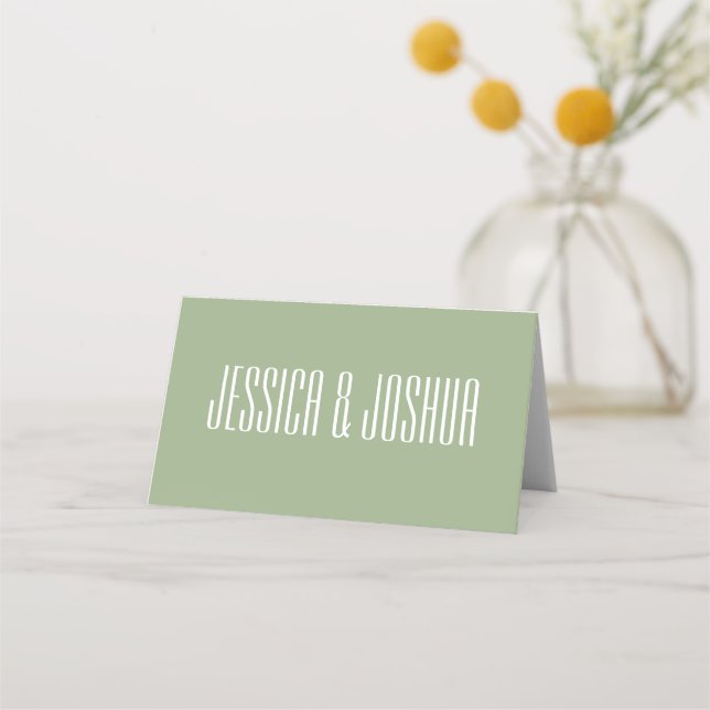 Sage Green Bold Elegant Simple Wedding Place Card (Back)