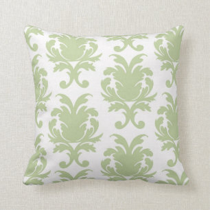sage green bold large damask pattern throw pillow