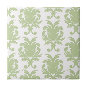 sage green bold large damask pattern tile
