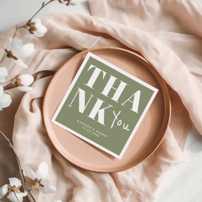 Sage Green Bold Minimalist Thank You Wedding Napkin (Creator Uploaded)