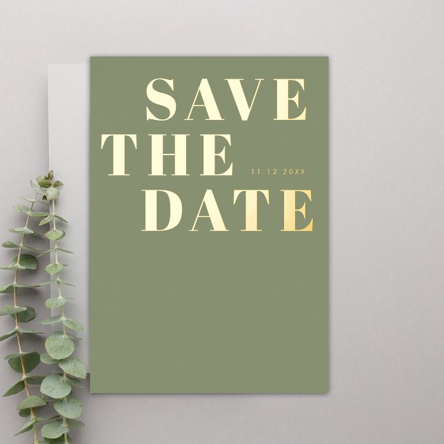 Sage Green Bold Minimalist Wedding Save the Date (Front)