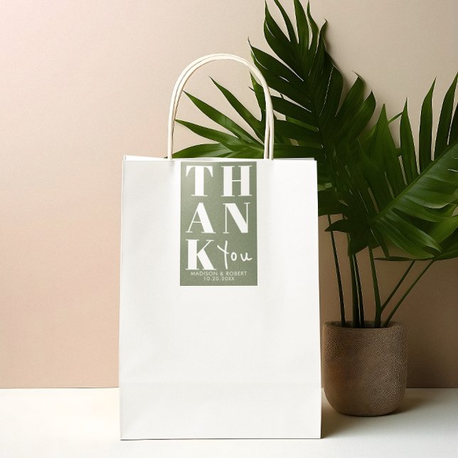 Sage Green Bold Simple Thank You Wedding Favour Sticker (Creator Uploaded)