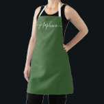 Sage Green Botanica Chic Elegant script Name Apron<br><div class="desc">She'll love a personalized apron as she creates,  bakes,  cooks,  or work with her succulent and other plants. A perfect gift to encourage her talents. White script for the name with long-tail embellishments on a sage green apron. Simple,  chic and modern.</div>