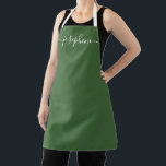 Sage Green Botanica Chic Elegant script Name Apron<br><div class="desc">She'll love a personalized apron as she creates,  bakes,  cooks,  or work with her succulent and other plants. A perfect gift to encourage her talents. White script for the name with long-tail embellishments on a sage green apron. Simple,  chic and modern.</div>