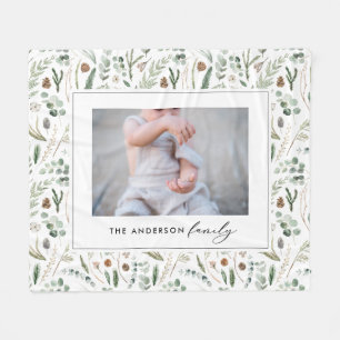 Sage green botanica elegant modern family photo fleece blanket