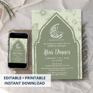 Sage Green Botanical Arch Ramadan Iftar Invitation