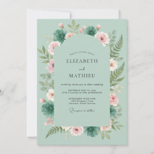 Sage Green Botanical Arch Wedding Invitation