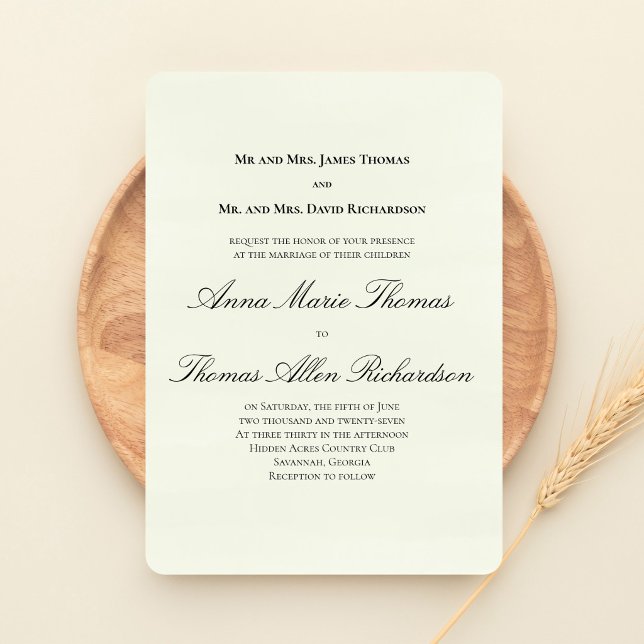 Sage Green Botanical Classic Formal Script Wedding Invitation (Sage green formal wedding invitation with elegant script and timeless layout.)