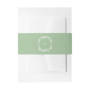 Sage Green Botanical Crest Monogram Wedding  Invitation Belly Band
