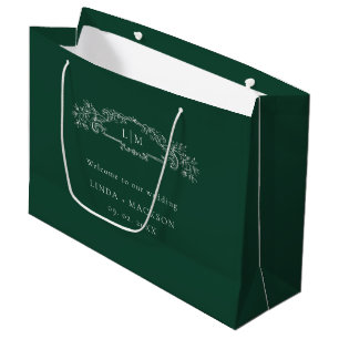 Sage Green botanical crest monogram wedding Large Gift Bag
