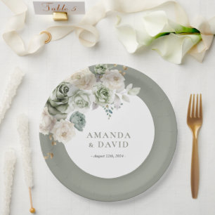 Sage Green Botanical Elegant Wedding Paper Plate